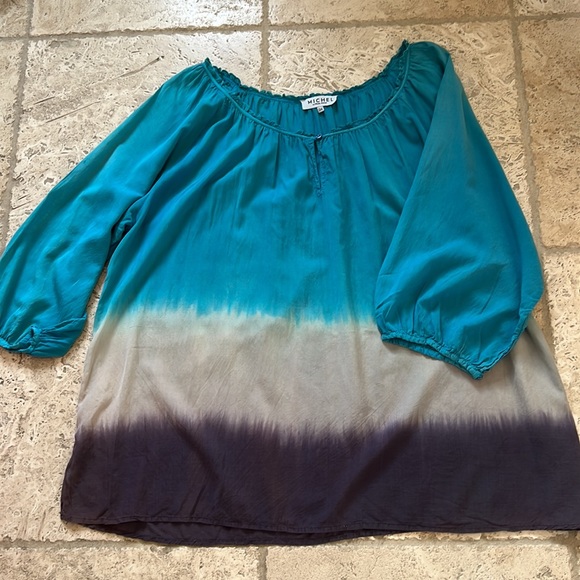 Beautiful Boho Peasant blouse in ombré blue to purple - Picture 5 of 7